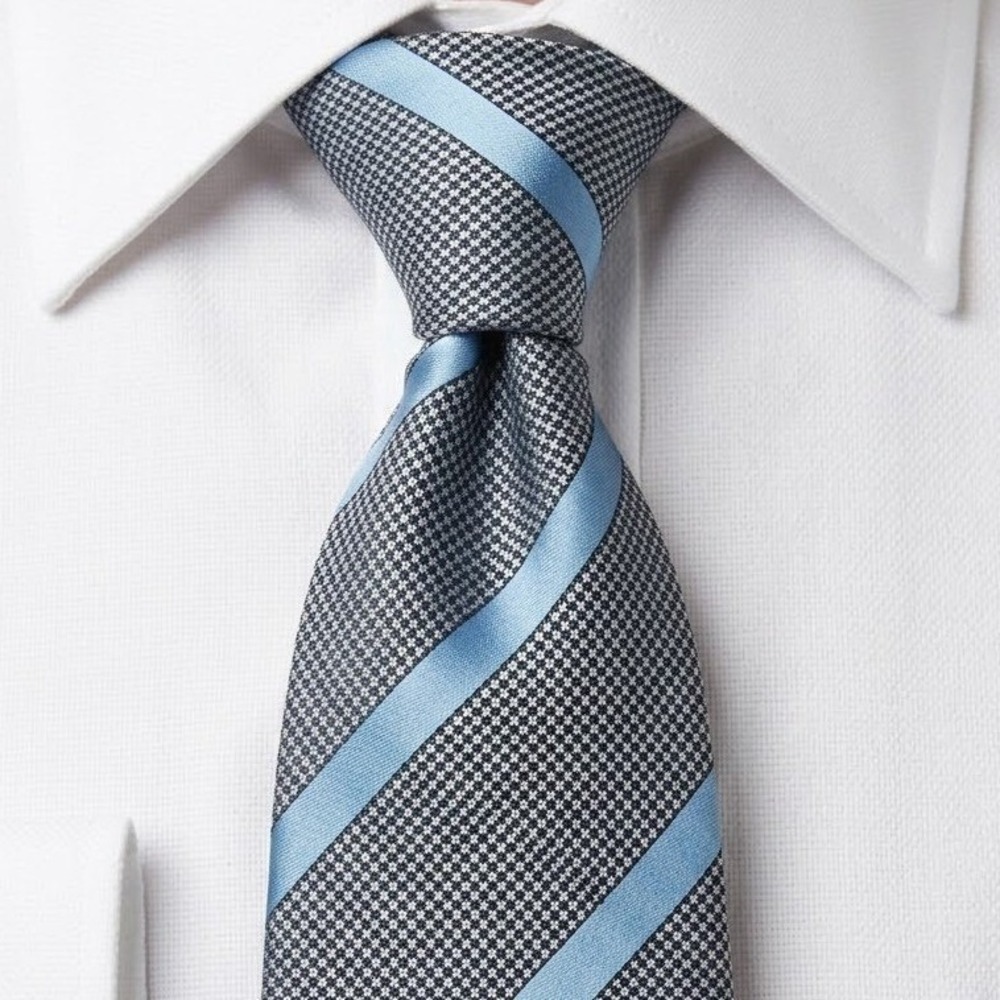 Paolo Albizzati Mens Silk Tie Blue Gray‎ Houndstooth Diagonal Stripe Italy - CJ